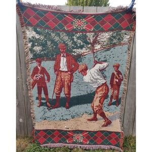 Vintage Goodwin Weavers Golf Throw Blanket 69" X 50" Made In Usa D3